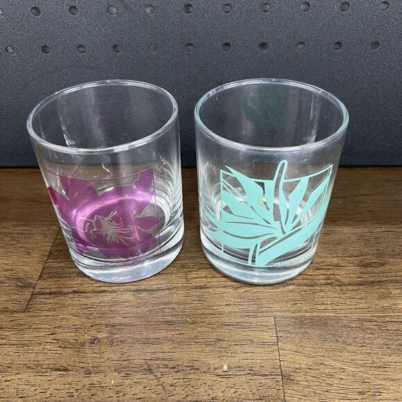 VINTAGE ALOHA AIRLINES ACL GLASS CUPHAWAII Lot Of‎ 2 Pink Teal